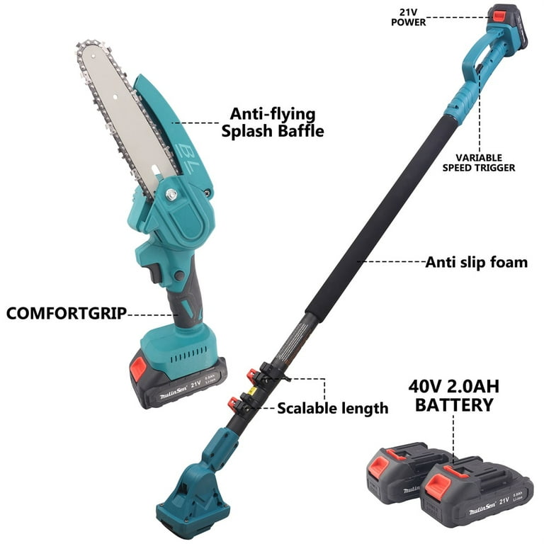 Miumaeov Electric Pole Saw Chainsaw Tree Trimmer with 1500mAh Battery and  Standard Charger Cordless Rechargeable Extendable Shaft Branch Cutter for  Tree Branch Pruning 