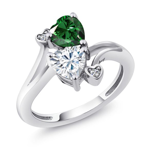 Gem Stone King 925 Sterling Silver Green Nano Emerald Ring for Women (1.53 Cttw, Heart Shape 6MM, Gemstone May Birthstone, Size 6)