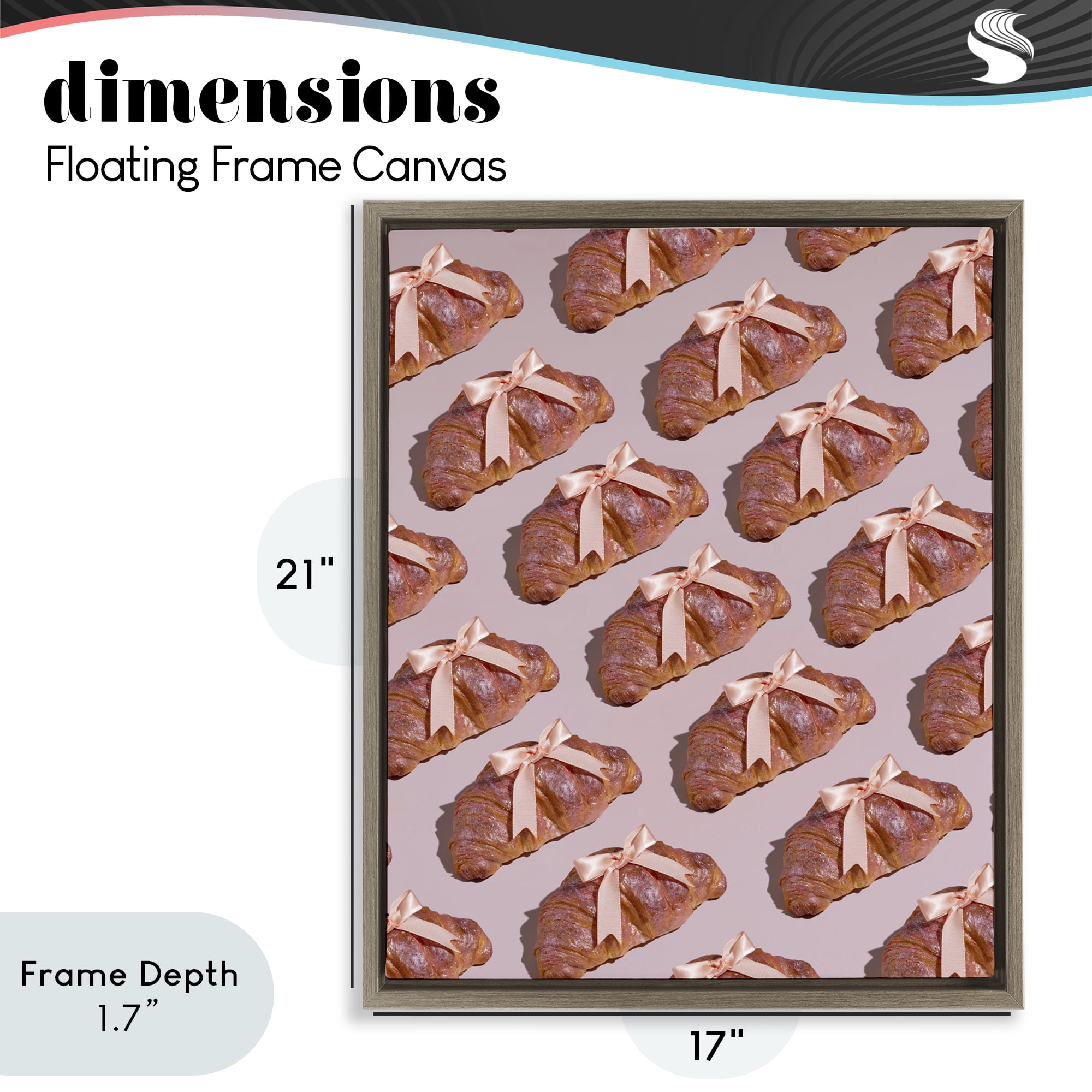 Stupell Industries Croissants with Ribbons Pattern Brown Framed Floater Canvas Wall Art, design by LISH Creative