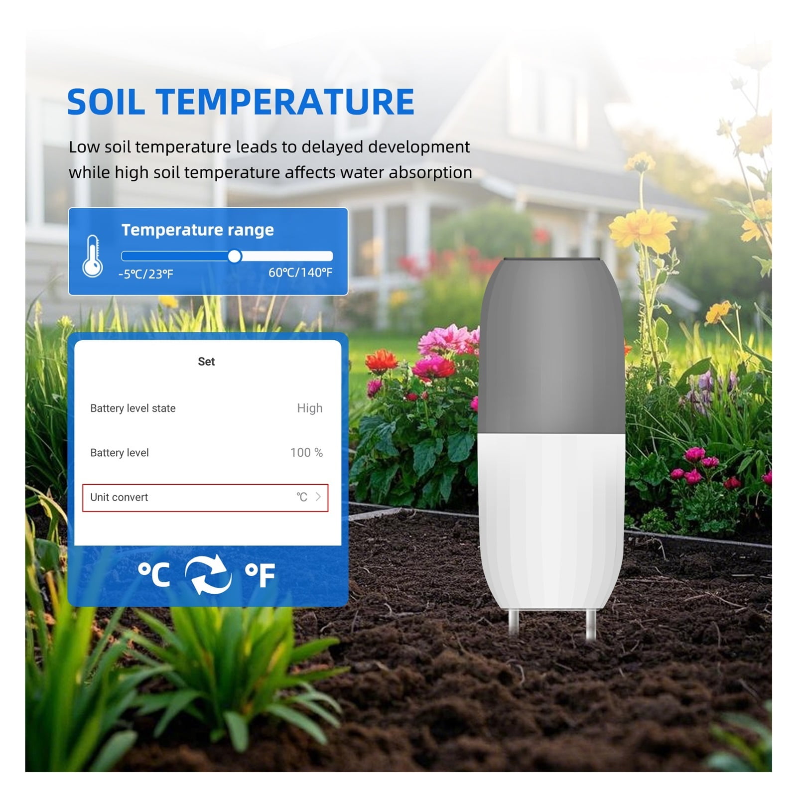 Soil Moisture Sensor Smart Soil Temperature Humidity Meter Waterproof Garden Agriculture Monitor ,Accurate Readings