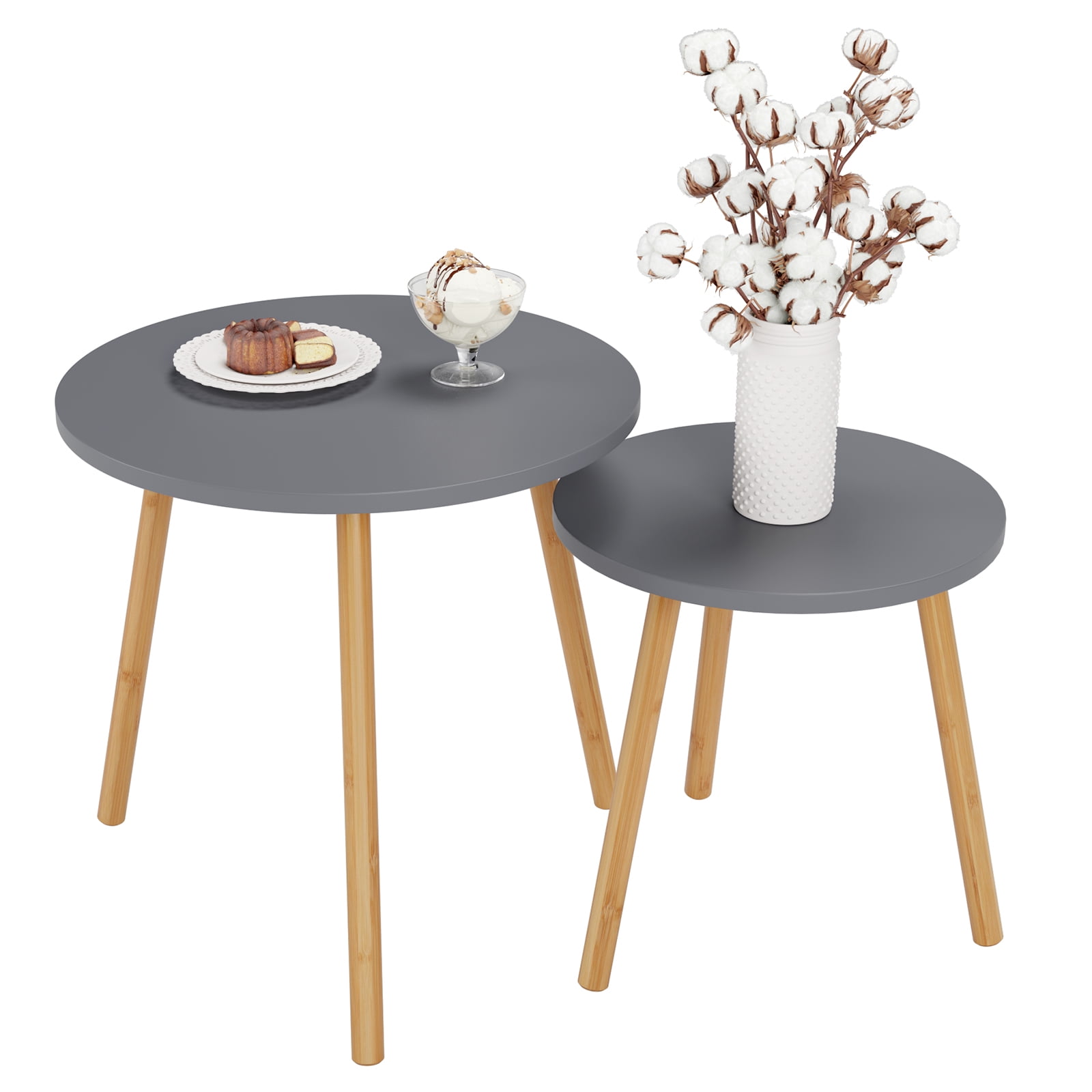 Homfa Modern Nesting Coffee Table Set of 2, Gray and Nature Finish