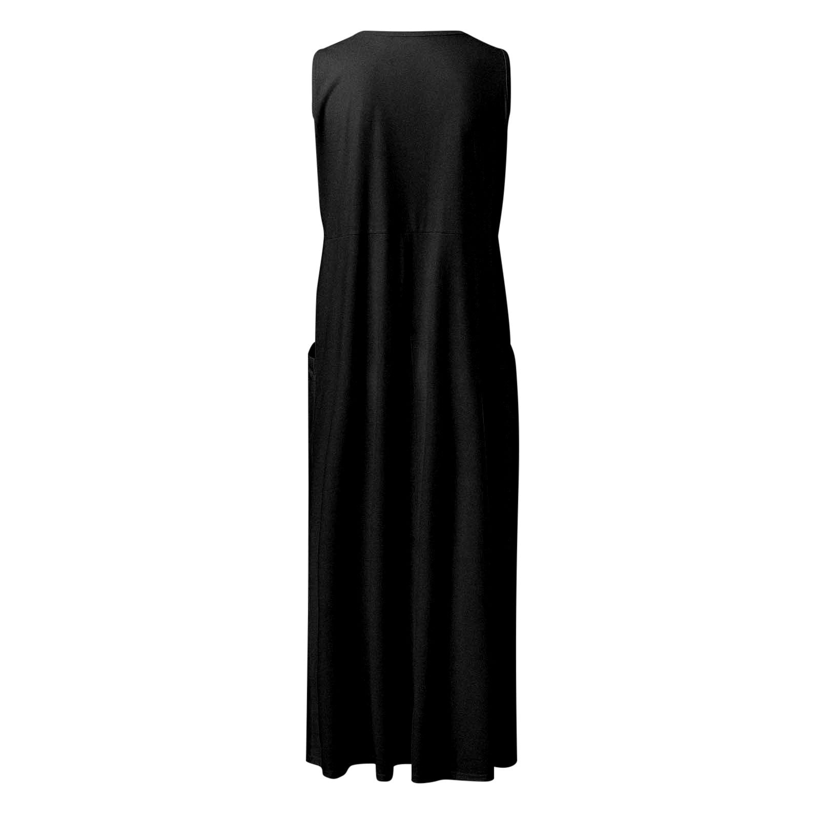 Jamsmile Womens Dress Summer Solid Color Sleeveless Elegant Loose Fit Casual Maxi Dresses With Pockets Daily Tshirts HolidaySundress