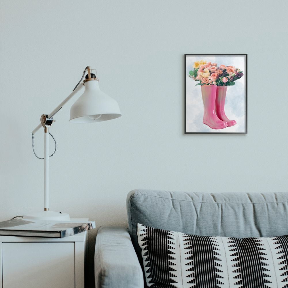 Stupell Industries Spring Roses in Pink Rainboots Floral Arrangement Framed Wall Art Design by Ziwei Li, 11" x 14", Black Framed