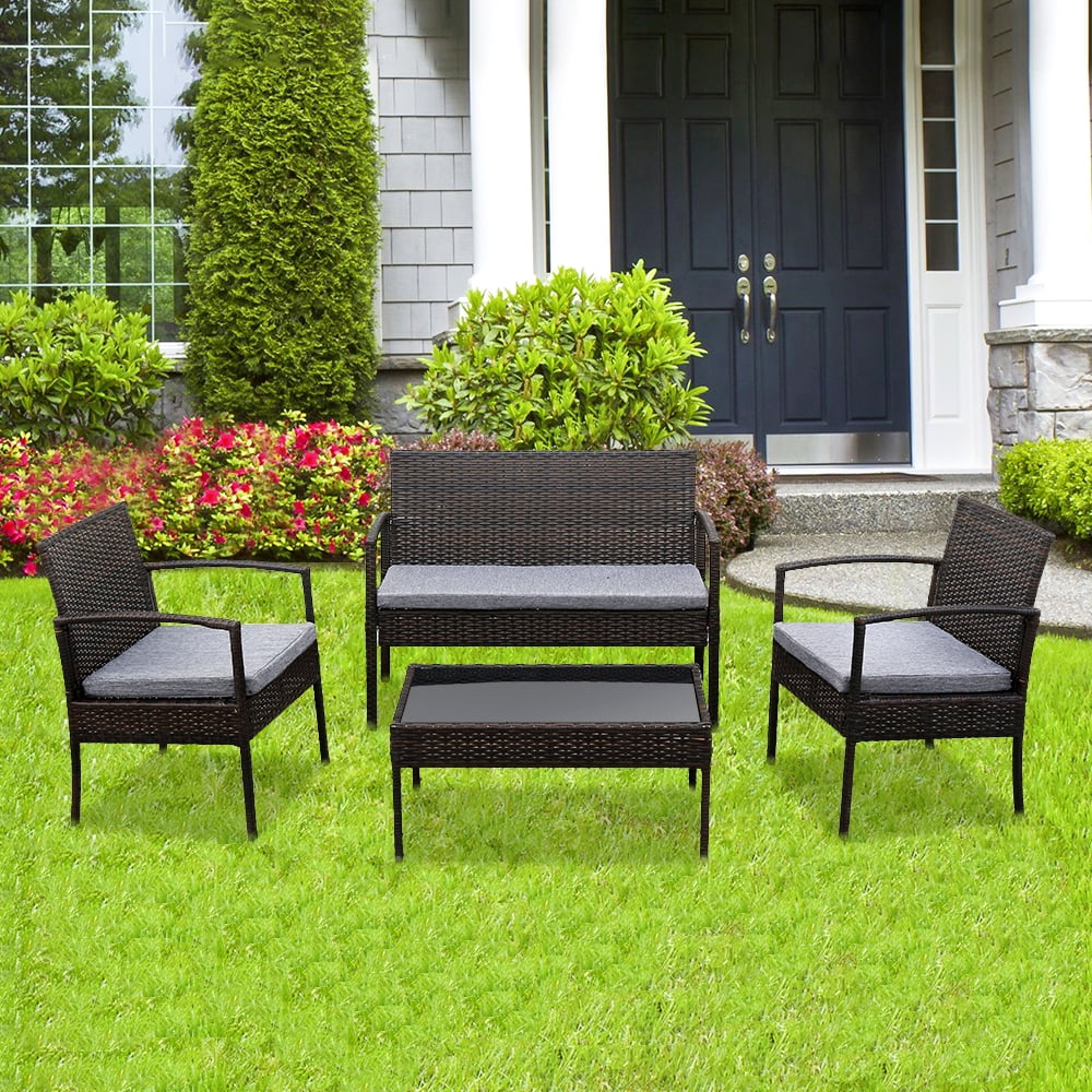 Details about   4 PCS Outdoor Patio PE Rattan Wicker Table Set Sofa Furniture w/ Cushion Black 