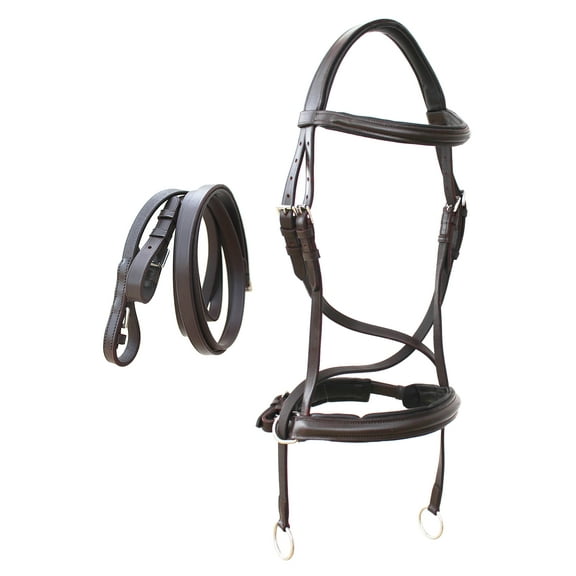 Horse English Brown Leather Padded Bitless Training Bridle Reins 805EB08BR