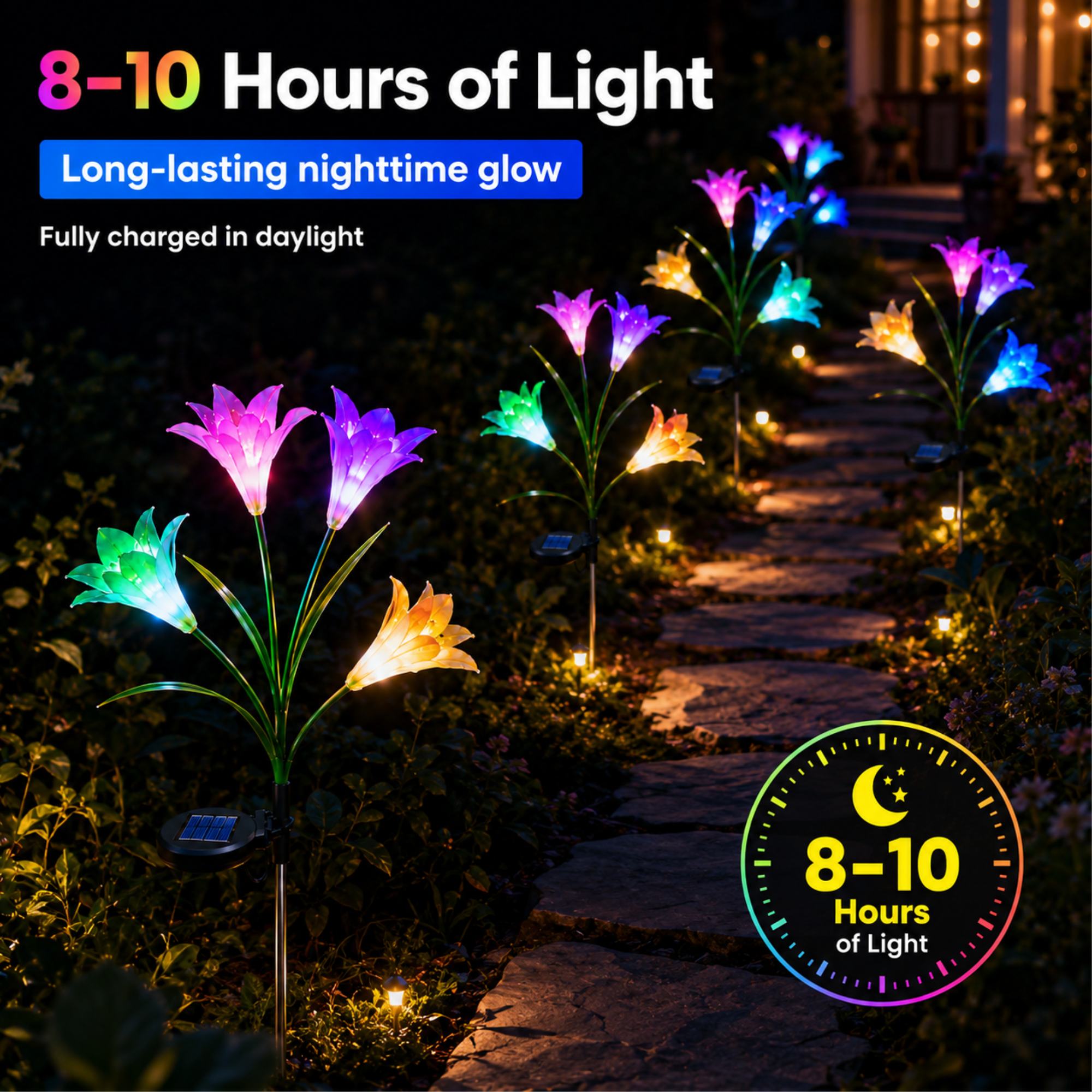 Rynpexz Solar Flower Lights, 2-Pack 8 Lily Stake Lights photo 7