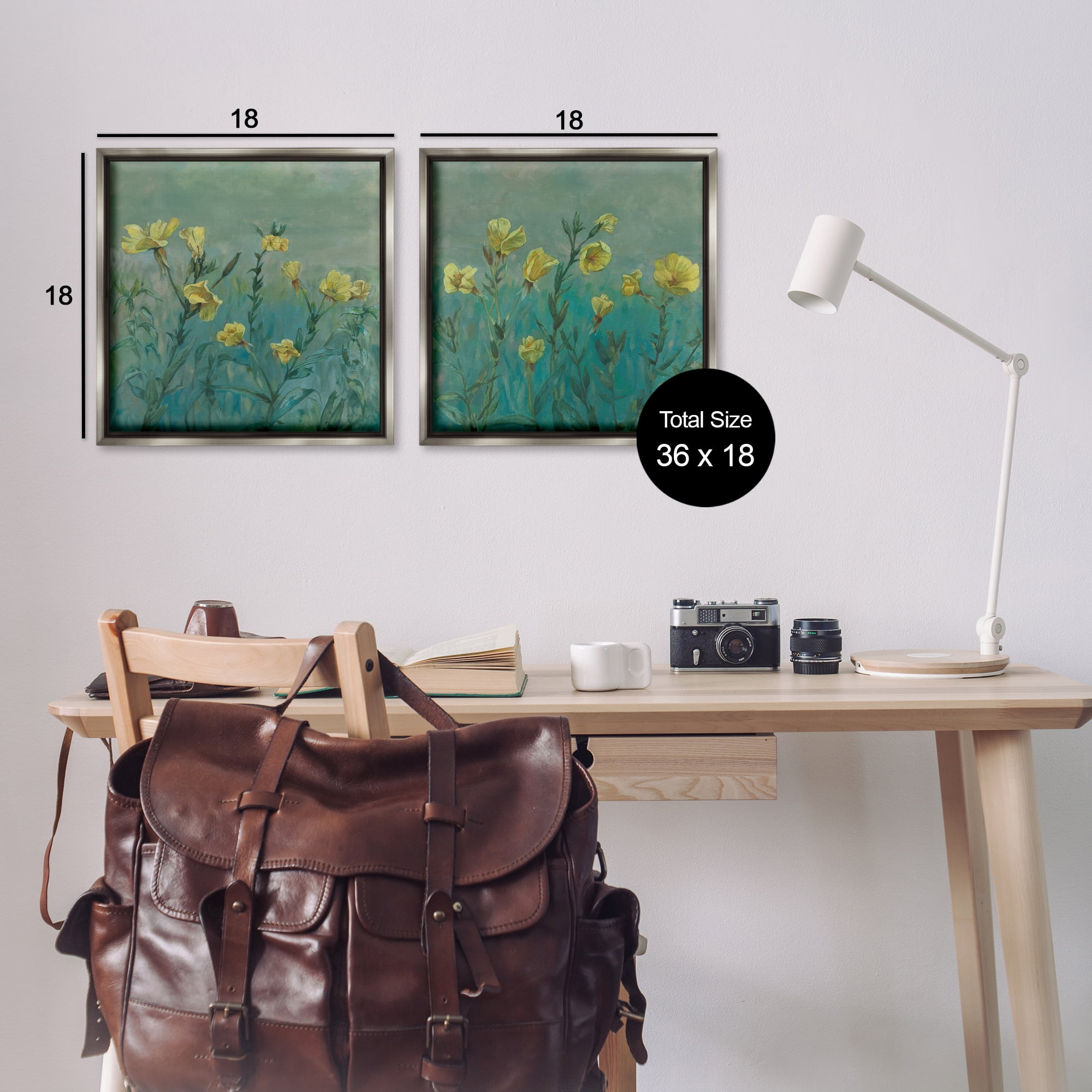 Stupell Industries Evening Primrose Flower Unfurling Plants & Flowers Painting Gray Floater Framed Canvas Art Print Wall Art, 18 x 18, Set of 2