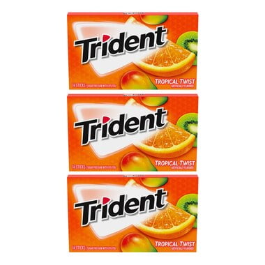 Trident Sugar Free Gum 14 Sticks - Tropical Twist  [ 3 Pack ]
