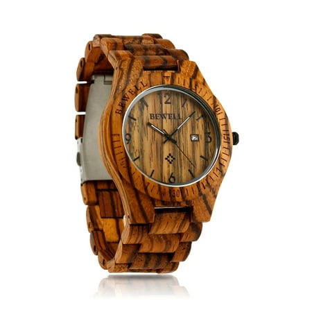 Fashion Wood Watch Bamboo Wooden Analog Quartz Date Display Men's