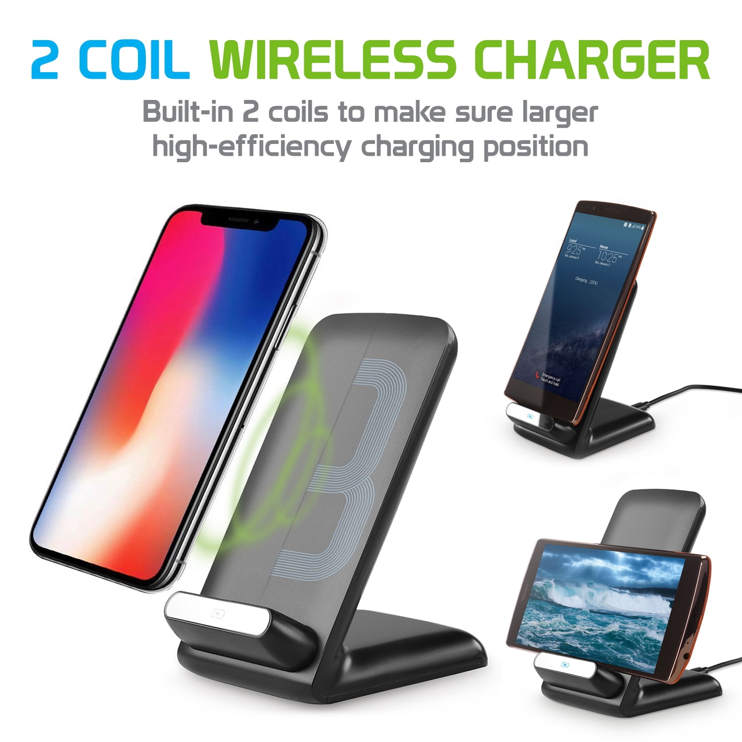 2 Coil Qi Wireless Charger 10watt 2 1amp Fast Wireless Charging Stand For Samsung Galaxy Note 8 Apple Iphone X And All Wireless Qi Enabled