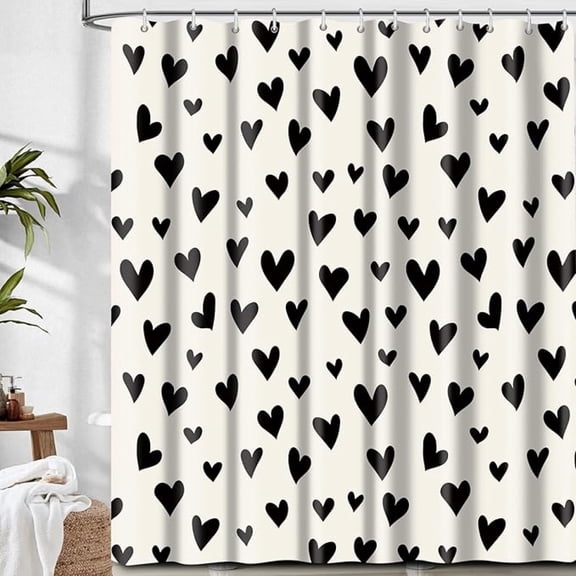 Heart Polka Dot Shower Curtain For Bathroom, Cute Shower Curtain Sets With 12 Hooks, Waterproof Fabric Bath Curtain For Home 72"W x 78"L