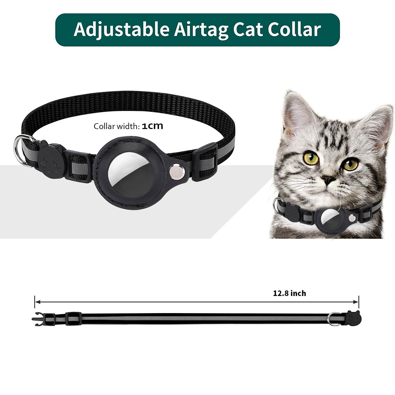 Percen Reflective AirTag Cat Collar with Breakaway Buckle photo 2
