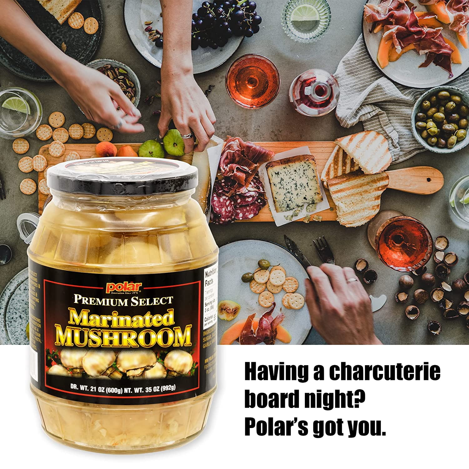 MW Polar Whole Marinated Mushrooms 35 oz Glass Jar (Pack of 2)