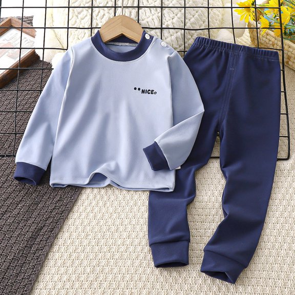 EliteGoogv Boys Thermal Underwear Set Long Sleeve Crew Neck Shirt And Pants For Kids Warm Base Layer Winter Long Johns Homewear Blue Blue