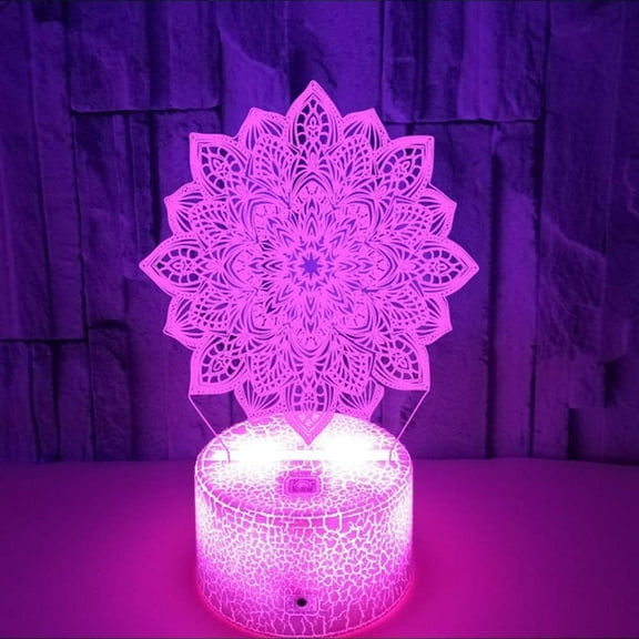 YSTIAN 3D Lotus Flower Night Light Table Desk Optical Illusion Lamps 7 Color Changing Lights LED Table Lamp Xmas Home Love Birthday Children Kids Decor Toy Gift
