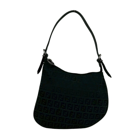 Pre-Owned FENDI Vintage Zucchino FF Pattern Canvas Leather Mini One-Shoulder Bag Handbag Black...