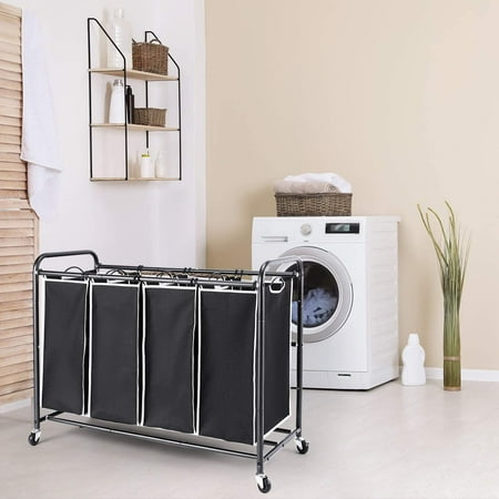 laundry sorter hamper rolling duty wheels heavy clothes storage cart bag