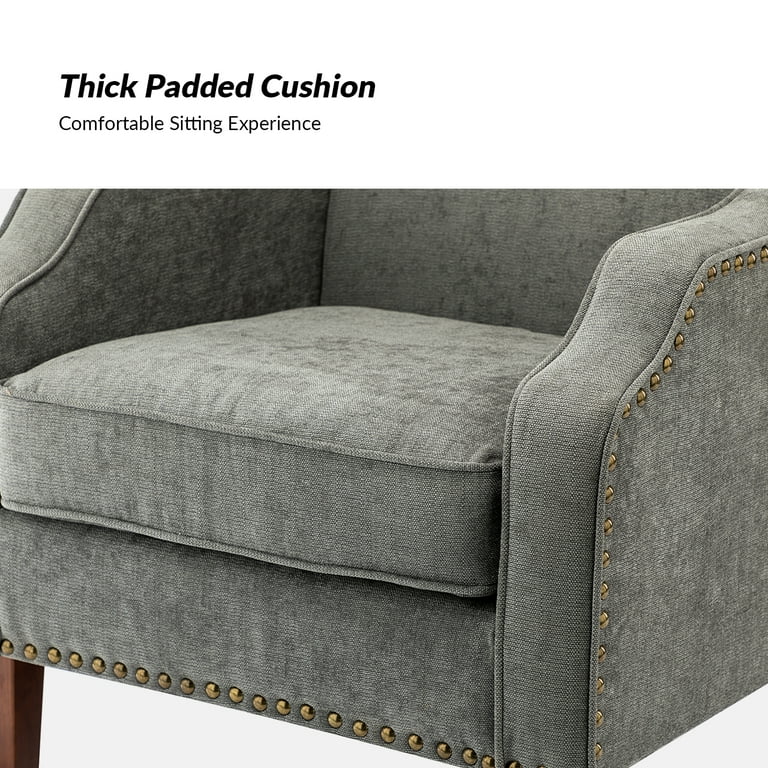 Wooden Upholstery Armchairs Set of 2 Lounge Sofa Club Accent Chairs Nailhead Trim Side Chairs Living Room Bedroom Gray Size 28.5Wx29.5Dx34H