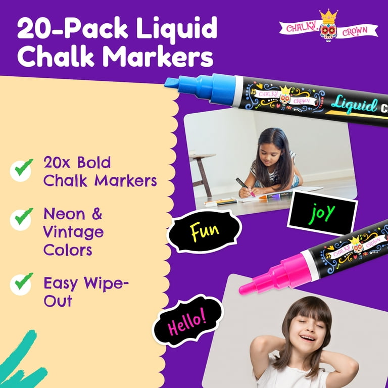 Metallic Liquid Chalk Markers for Chalkboard -10 Colors Wet Erase Window  Marker Pens with 6mm Reversible Bullet & Chisel Tip for Glass, Calendar