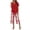 Red, variant on 2 Piece Women's Outfit Sets Crew Neck Short Sleeve Double Layer Hem Top Leaf Print Wide Leg Cropped Pants