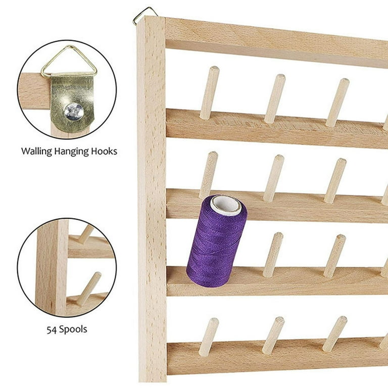 2 Pack 54 Spools Wooden Thread Holder, Large Thread Racks, Wall Mount  Thread Storage Organizer For Sewing, Braiding And Embroidery