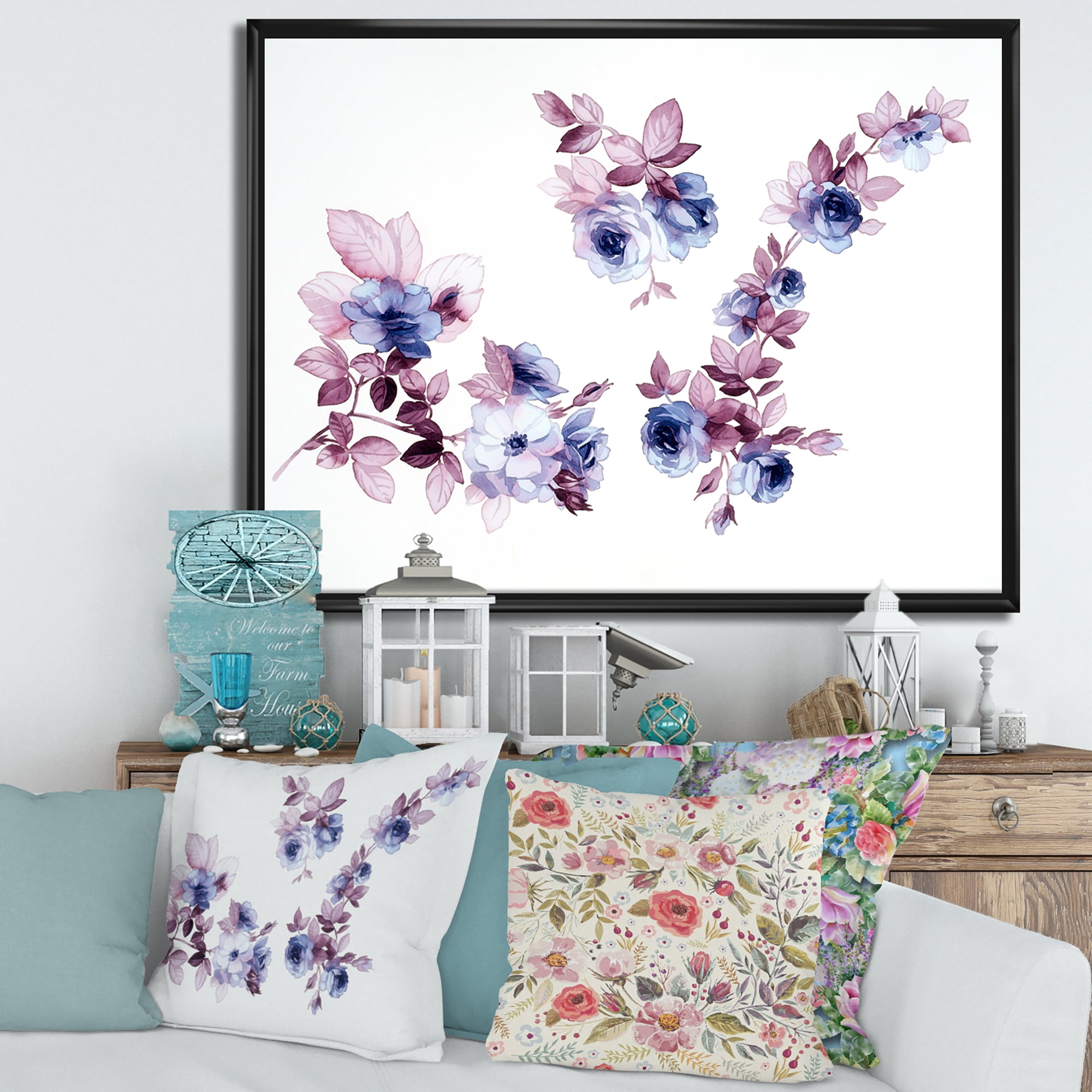 Designart 'Purple Wildflowers On White I' Traditional Framed Canvas Wall Art Print