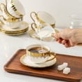 thumbnail image 6 of LETAOTAO 7oz Porcelain Cappuccino Cup & Saucer Set of 6, Gold, 6 of 7