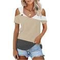 thumbnail image 6 of cocolona Womens Summer V Neck Short Sleeve Tops Trendy Cold Shoulder T-shirts Casual Loose Color Block Blouse, 6 of 6