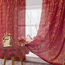 Sunyuer Christmas Kitchen Curtains 45 Inch Length, Sheer Short Curtains for Windows