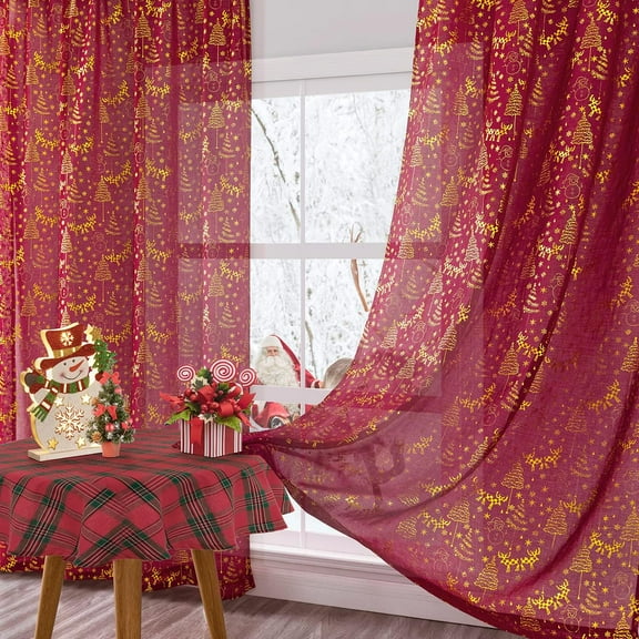 Sunyuer Christmas Kitchen Curtains 45 Inch Length, Sheer Short Curtains for Windows