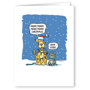 The Difference Between Cats & Dogs Funny Holiday Christmas Cards - 18 cards and 19 Envelopes