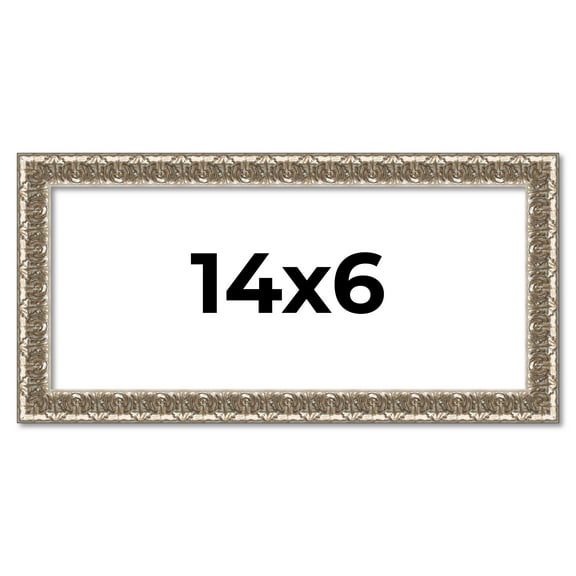 14x6 Frame Silver Versailles Ornate Solid Wood Picture Frame | 1 Inch Moulding Width | Interior