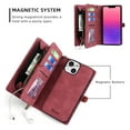 thumbnail image 4 of Allytech Wallet Case Compatible with iPhone 14 Plus (6.7 inch 2022), Magnetic Closure Detachable PU Leather Flip Folio Stand Zipper Purse Hand Strap Case for iPhone 14 Plus 5G, Red, 4 of 8