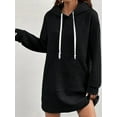 thumbnail image 2 of Women'S Casual Long Sleeve Drawstring Waffle Pullover Loose Hooded Sports Sweater Dress with Pockets Black L, 2 of 3
