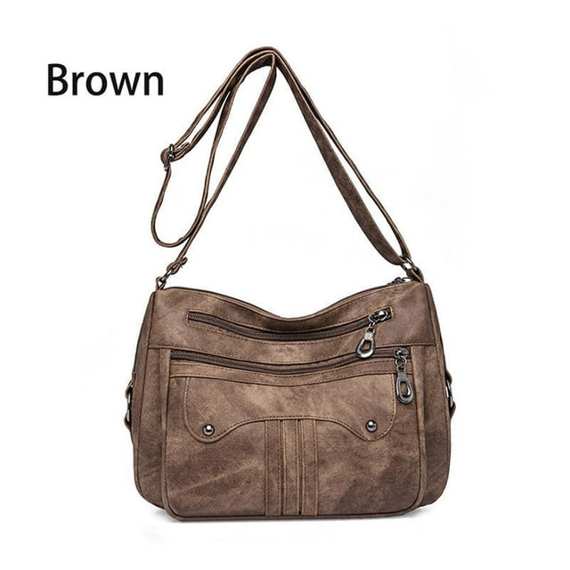 Bolso de hombro de gran capacidad estilo vintage • Correa ajustable • Imitación cuero • 27x13x21cm • Múltiples bolsillos • Azul, marrón, beige, gris, caqui