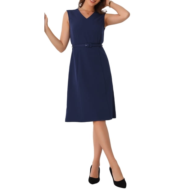 Vestido A-Line sin mangas profesional para mujeres Inspire Chic S Azul oscuro