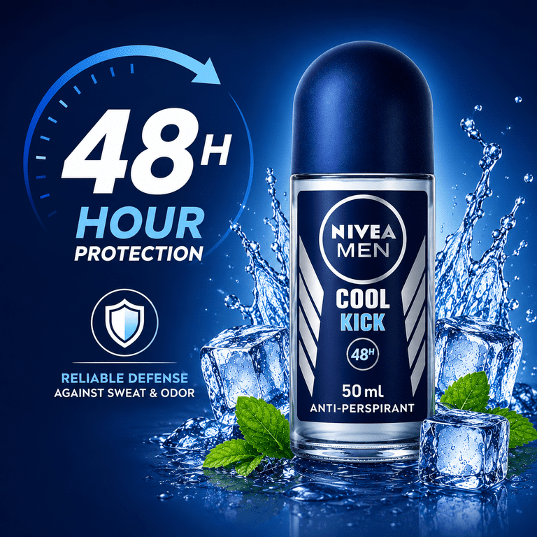 NIVEA, Men Cool Kick Anti-Perspirant Deodorant Roll-On, 50 mL, 6