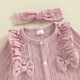 thumbnail image 6 of Cjfdfy Newborn Baby Girl Footed Romper Fall Winter Outfits Solid Color Bow Ruffled Long Sleeve Jumpsuit with Bow Headband cute Knit Ruffle Button Romper 0-9 Months, 6 of 9
