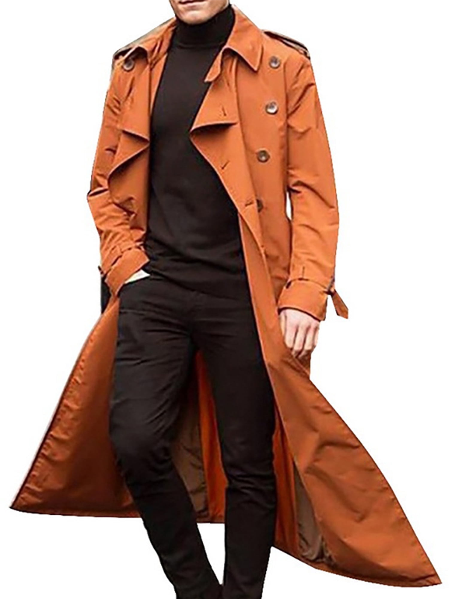 HaHaHappy Men's Trench Coat Casual Oversized Double Breasted