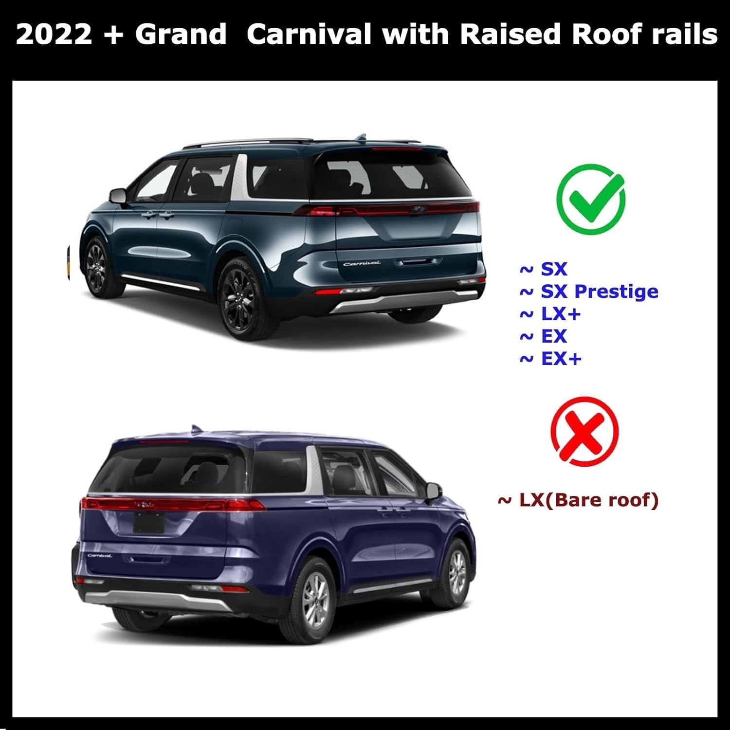 ROKIOTOEX Cobra Roof Rack Crossbars Fit for 2022 2024 Kia Grand Carnival Raised Side Rails Cross Bars for Rooftop Cargo Box Luggage Ski Board Bike Carrier Silver ZJ3025 Walmart