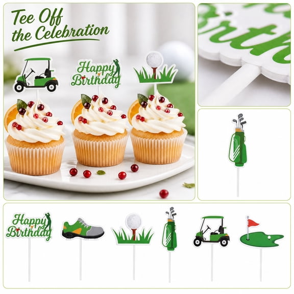 Golf Theme Birthday Cake Toppers Set of 6 Pieces for Party Decorations Sports Event Supplies for Celebration