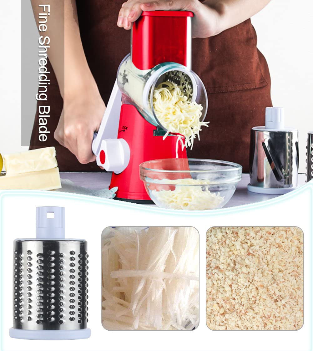 OROMYO Rotary Cheese Grater with handle 3 Interchangeable Drum Blades  Reusable Stainless Steel Rotary Cheese Grater Slicer Handheld Portable  Cheese Cutter Shredder Fine Coarse Super Sharp for Kitchen 