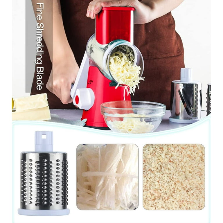 Valuetools Rotary Cheese Grater Shredder Chopper Round Tumbling Box Mandoline Slicer Nut Grinder for Vegetable, Hash Brown, Potato with 3 Sharp Drums