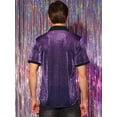 thumbnail image 3 of Unique Bargains Men's Sheer Mesh Shirts See Through Shiny Metallic Shirts L Purple, 3 of 7