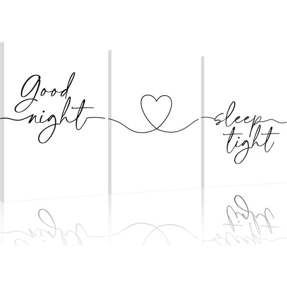 Minimalist Style Wall Art Bedtime Quotes Painting Picture Wall Decor Good Night Sleep Well Black Line Art Heart Shape and Phrase Poster Print Artwork for Living Room Bedroom Home Decoratio