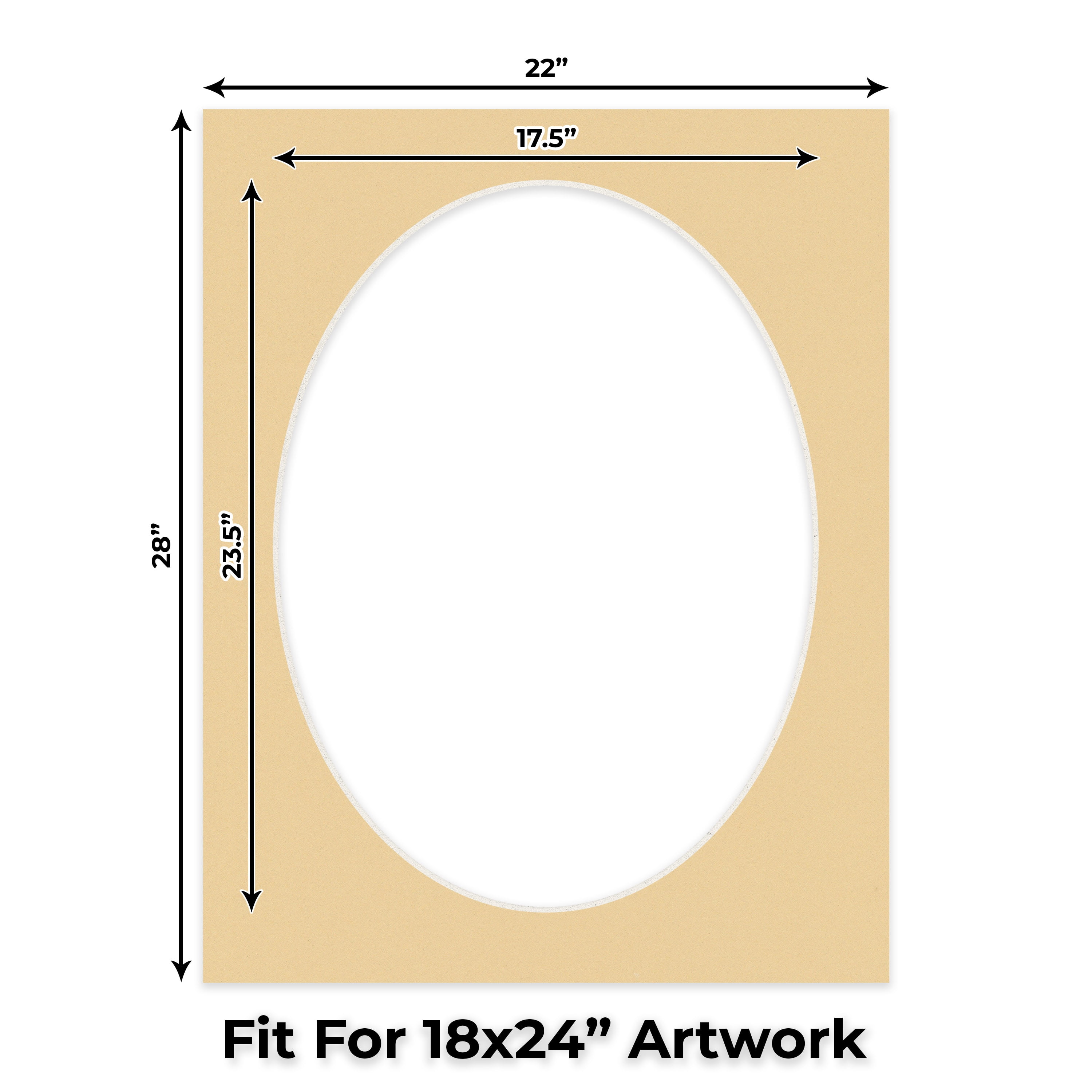 Beige Picture Frame Mat for 22x28 Frames - Oval Opening for 18x24 Photos - 25 Mats