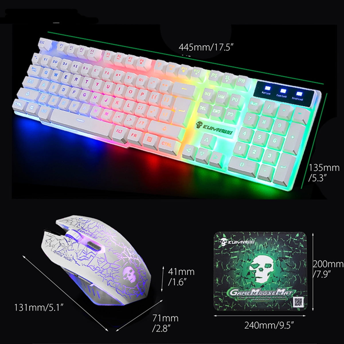 BHGFCGYUH for GT300 Color LED Backlight USB Cable PC Rainbow Game Keyboard and Mouse Set Dazzling Adjustable