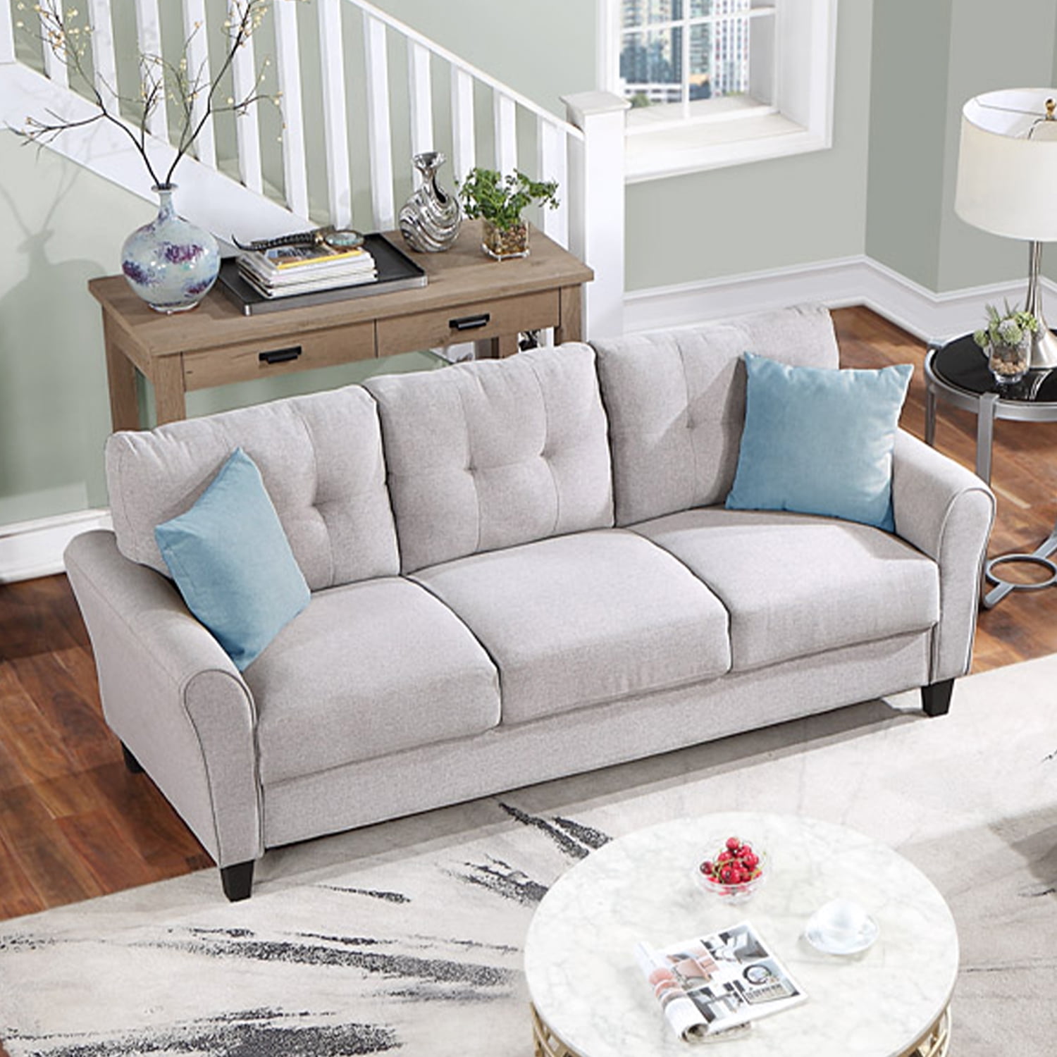 Kadyn Modern Living Room Sofa Set, 2 Piece Living Room Linen Sofa Set with 1+3-Seat Sofa, Modern Upholstered Couch Furniture for Home, Light Grey