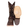 thumbnail image 4 of Women’s Floral Embroidered Harness Square Toe Brown Cowgirl Cowboy Boot, 4 of 5