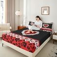 thumbnail image 4 of jejeloiu Valentine'S Day Gifts Full Size Sheets,Chic Leopard Print Bed Sheets,Red Black Sheet Sets For Girls Kids,Luxury Bedroom Decor,4 Pieces, 4 of 7